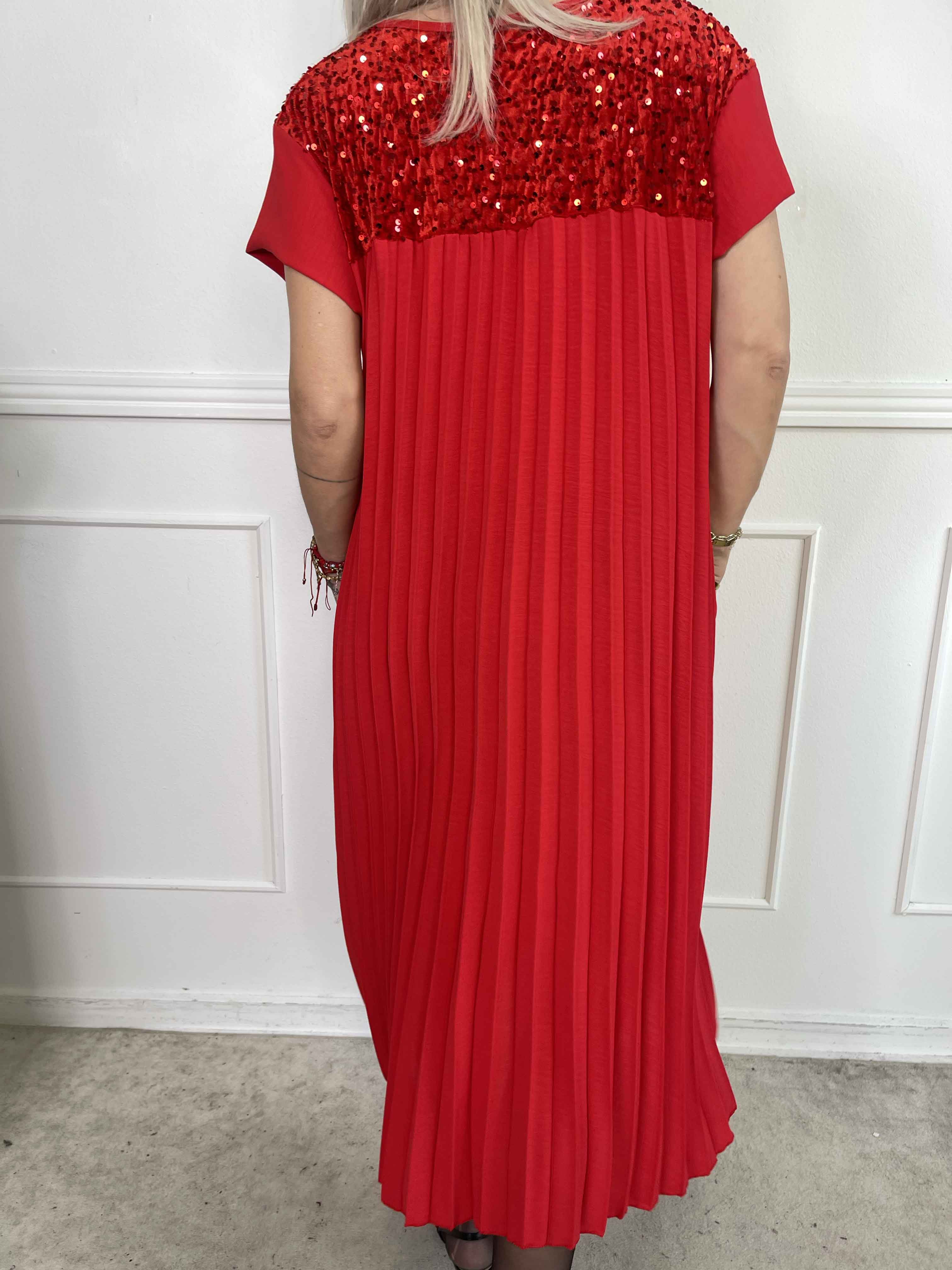 Nancy Party - Lång plisserad klänning med paljetter och sammet